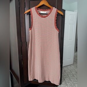 LOFT Rust and Cream Striped Tank Dress, Small
